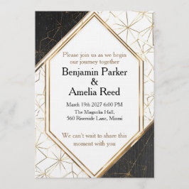 Modern Black Gold Geometric Wedding Invitation Kaart