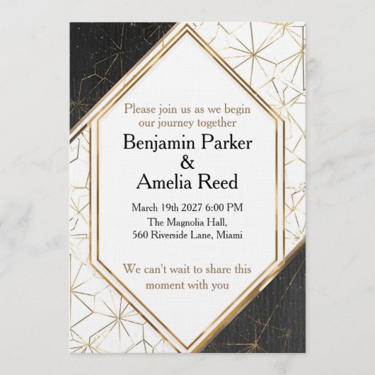 Modern Black Gold Geometric Wedding Invitation Kaart (Voorkant)