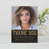 Modern Black Gold Glitter 2 Photo Afstuderen Bedankkaart (Staand voorkant)