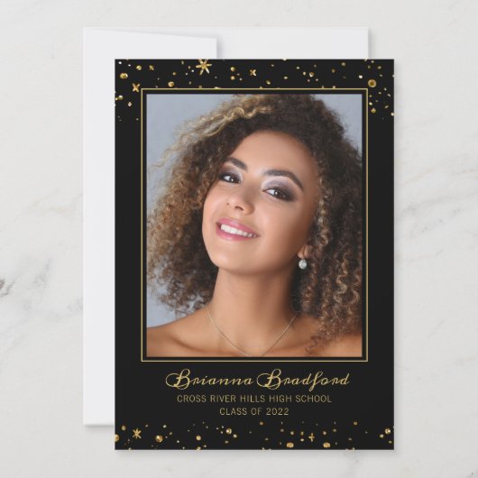 Modern Black Gold Glitter 2 Photo Afstuderen Bedankkaart (Achterkant)