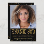 Modern Black Gold Glitter 2 Photo Afstuderen Bedankkaart (Voorkant / Achterkant)