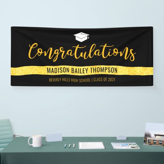 Modern Black Gold Glitter-Afstuderen Spandoek (Beurs)