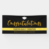 Modern Black Gold Glitter-Afstuderen Spandoek (Horizontaal)