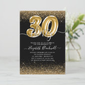 Modern Black Gold Glitter Balloon 30th Birthday Kaart (Staand voorkant)