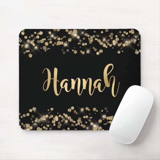 Modern Black Gold Glitter Confetti Monogram Muismat (Met muis)