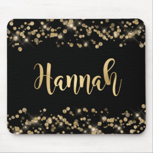 Modern Black Gold Glitter Confetti Monogram Muismat