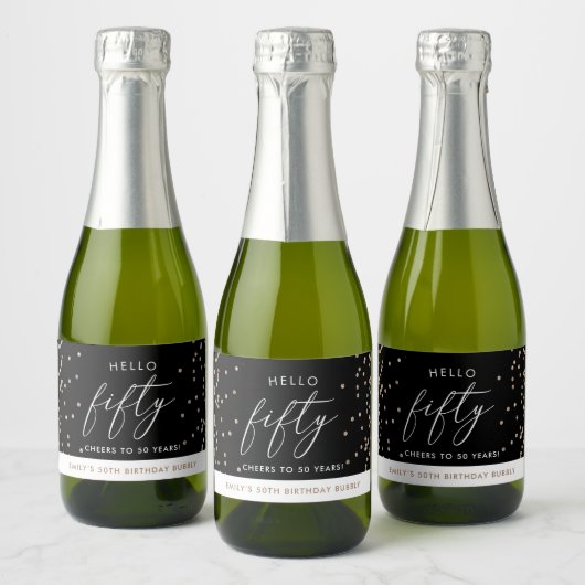 Modern Black Gold Glitter Custom 50th Birthday Sparkling Wijnetiket (Flessen)