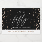Modern Black Gold Glitter Custom 50th Birthday Sparkling Wijnetiket (Enkel label)