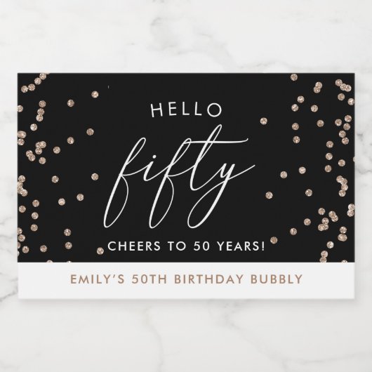 Modern Black Gold Glitter Custom 50th Birthday Sparkling Wijnetiket (Enkel label)