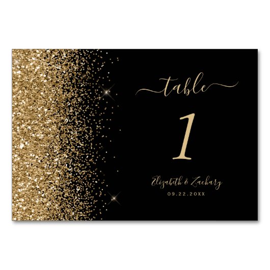 Modern Black Gold Glitter Edge Wedding Kaart (Achterkant)