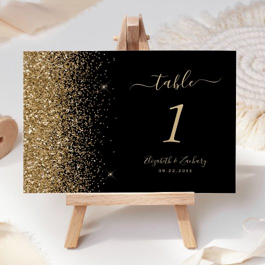 Modern Black Gold Glitter Edge Wedding Kaart