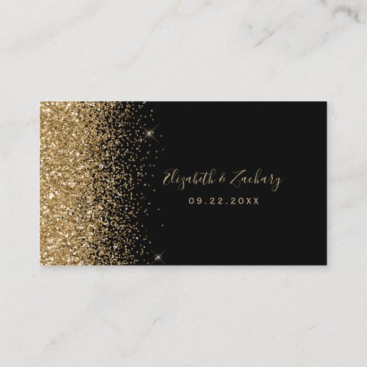 Modern Black Gold Glitter Edge Wedding Plaatskaartje (Achterkant)