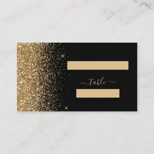 Modern Black Gold Glitter Edge Wedding Plaatskaartje (Voorkant)