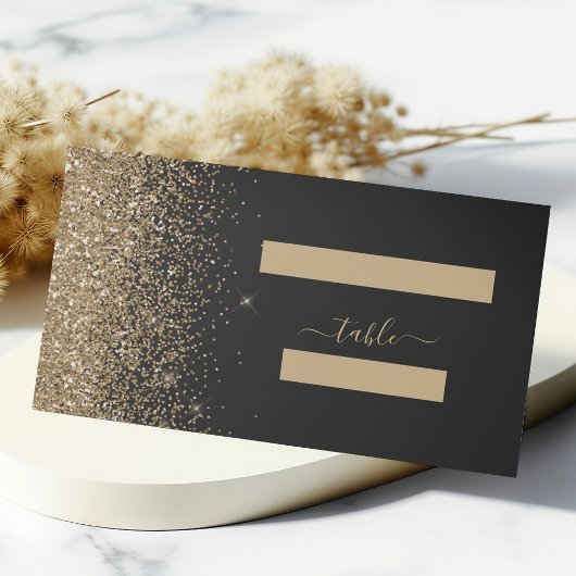 Modern Black Gold Glitter Edge Wedding Plaatskaartje
