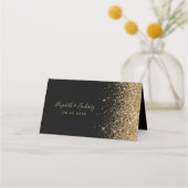 Modern Black Gold Glitter Edge Wedding Plaatskaartje (Achterkant)