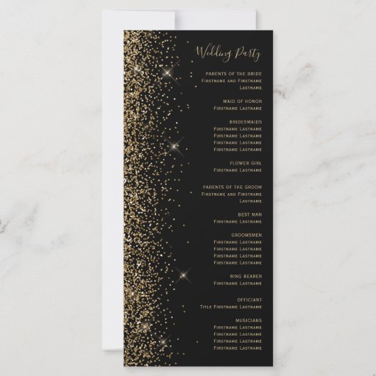 Modern Black Gold Glitter Edge Wedding Program (Achterkant)
