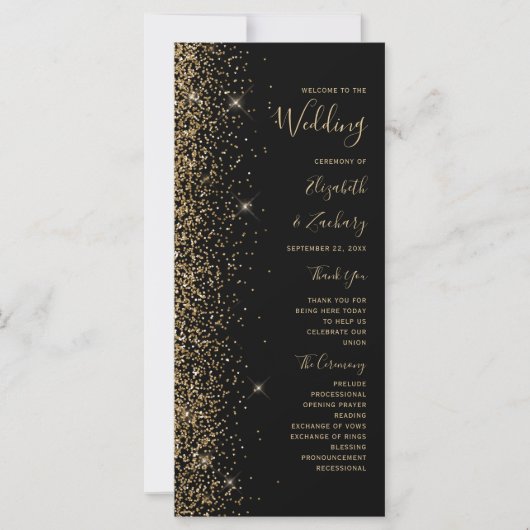 Modern Black Gold Glitter Edge Wedding Program (Voorkant)