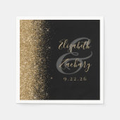 Modern Black Gold Glitter Edge Wedding Servet (Voorkant)
