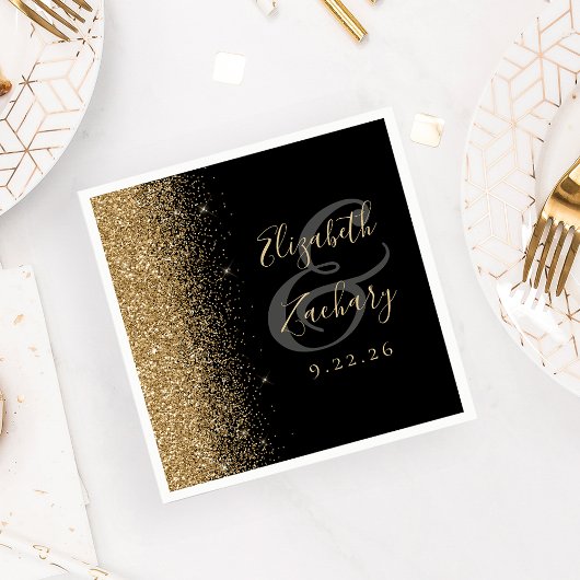 Modern Black Gold Glitter Edge Wedding Servet
