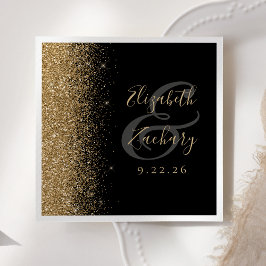 Modern Black Gold Glitter Edge Wedding Servet