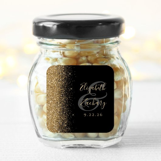Modern Black Gold Glitter Edge Wedding Vierkante Sticker