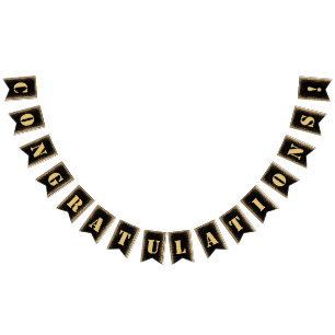 Modern Black & Gold Glitter Engagement Party Bunt Vlaggetjes