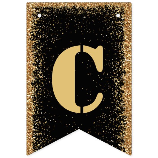 Modern Black & Gold Glitter Engagement Party Bunt Vlaggetjes (Eerste vlag)