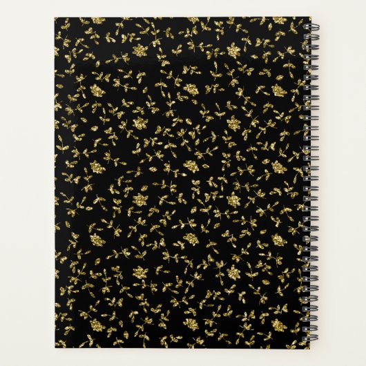 Modern Black Gold Glitter Girly Flowers Planner (Achterkant)