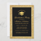 Modern Black Gold Glitter Gradution Party Invite Kaart (Voorkant)