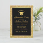 Modern Black Gold Glitter Gradution Party Invite Kaart (Staand voorkant)