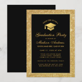 Modern Black Gold Glitter Gradution Party Invite Kaart (Voorkant / Achterkant)