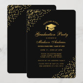 Modern Black Gold Glitter Gradution Party Invite Kaart (Voorkant / Achterkant)