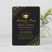 Modern Black Gold Glitter Gradution Party Invite Kaart (Staand voorkant)
