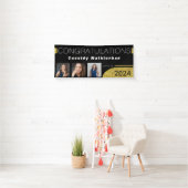 Modern Black Gold Glitter Photo Afstuderen Spandoek (Insitu)