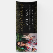 Modern Black Gold Glitter Photo Afstuderen Spandoek (Verticaal)