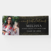 Modern Black Gold Glitter Photo Afstuderen Spandoek (Horizontaal)