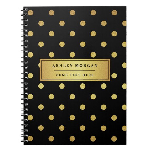 Modern Black Gold Glitter Polka Dots Notitieboek (Voorkant)
