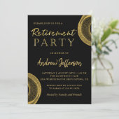Modern Black Gold Glitter Retirement Party Invite Kaart (Staand voorkant)