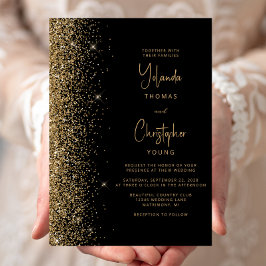 Modern Black Gold Glitter Trendy Wedding Kaart