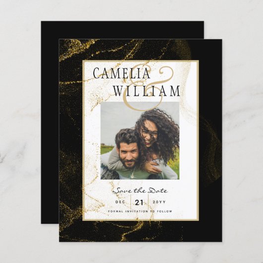 Modern Black Gold Glitter Wedding (Voorkant / Achterkant)