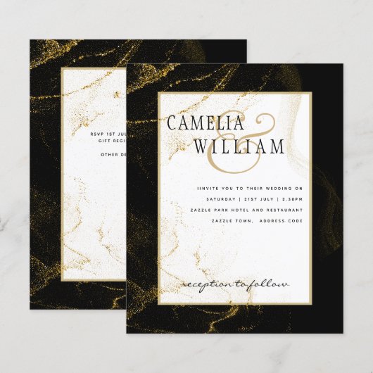 Modern Black Gold Glitter Wedding (Voorkant / Achterkant)