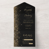 Modern Black Gold Glitter Wedding All In One Uitnodiging (Binnen)