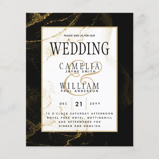 Modern Black Gold Glitter Wedding Flyer (Voorkant)