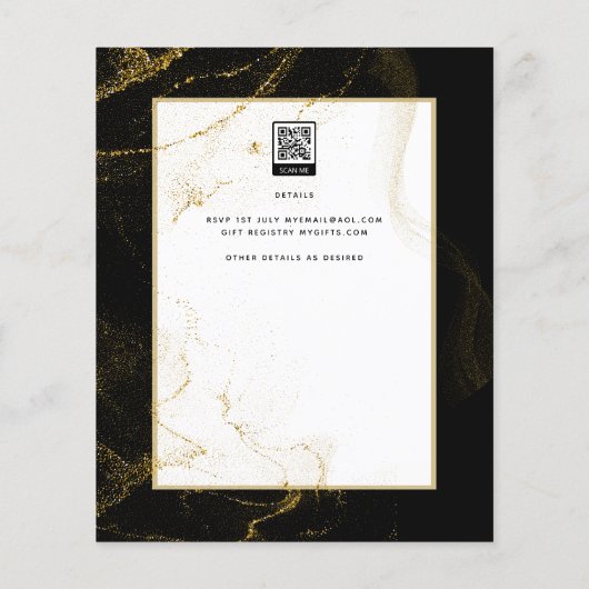 Modern Black Gold Glitter Wedding Flyer (Achterkant)