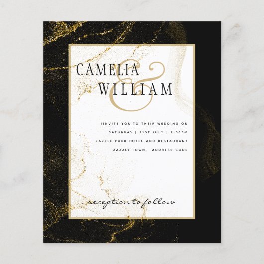 Modern Black Gold Glitter Wedding Flyer (Voorkant)