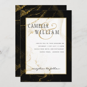 Modern Black Gold Glitter Wedding Kaart