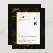 Modern Black Gold Glitter Wedding RSVP