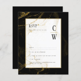Modern Black Gold Glitter Wedding RSVP