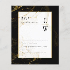 Modern Black Gold Glitter Wedding RSVP Flyer