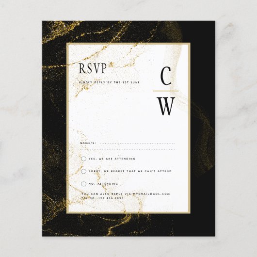 Modern Black Gold Glitter Wedding RSVP Flyer (Voorkant)
